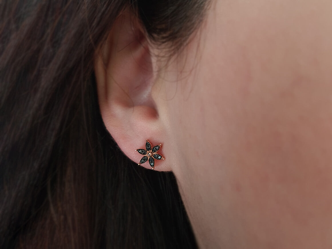 Black Diamond Crocus Flower Stud Earrings