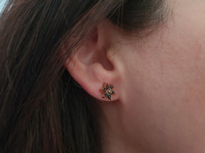 Boucles d'oreilles puces fleur de crocus diamant noir