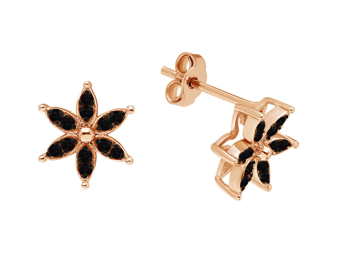 Black Diamond Crocus Flower Stud Earrings