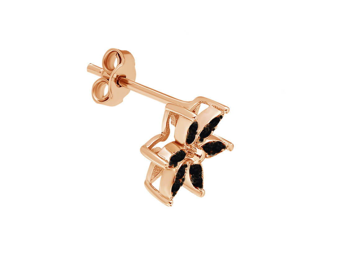 Black Diamond Crocus Flower Men's Stud Earrings