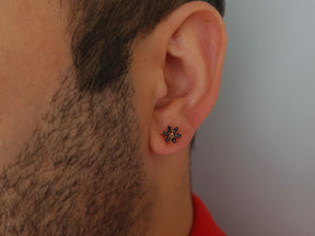 Black Diamond Crocus Flower Men's Stud Earrings