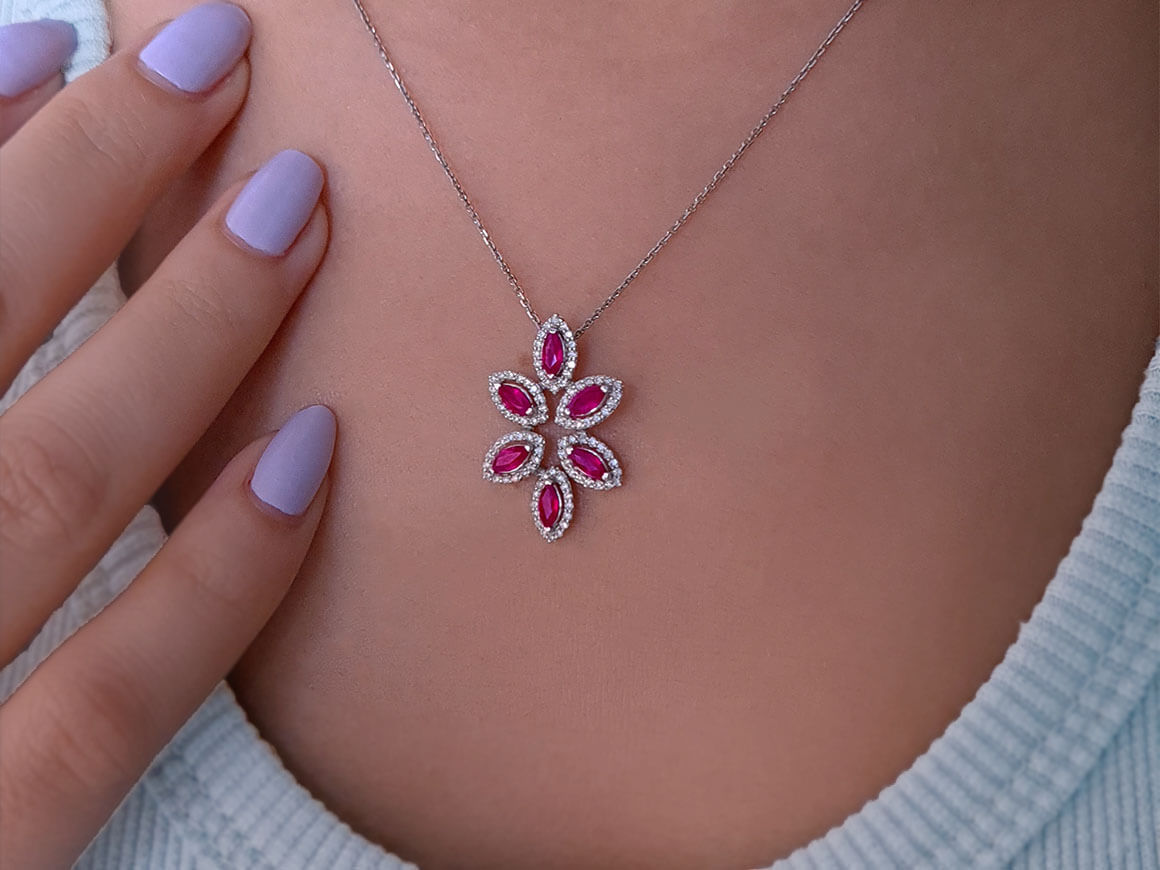 Diamond and Marquise Ruby Necklace