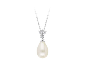 Collier marquise diamants et perles en forme de larme