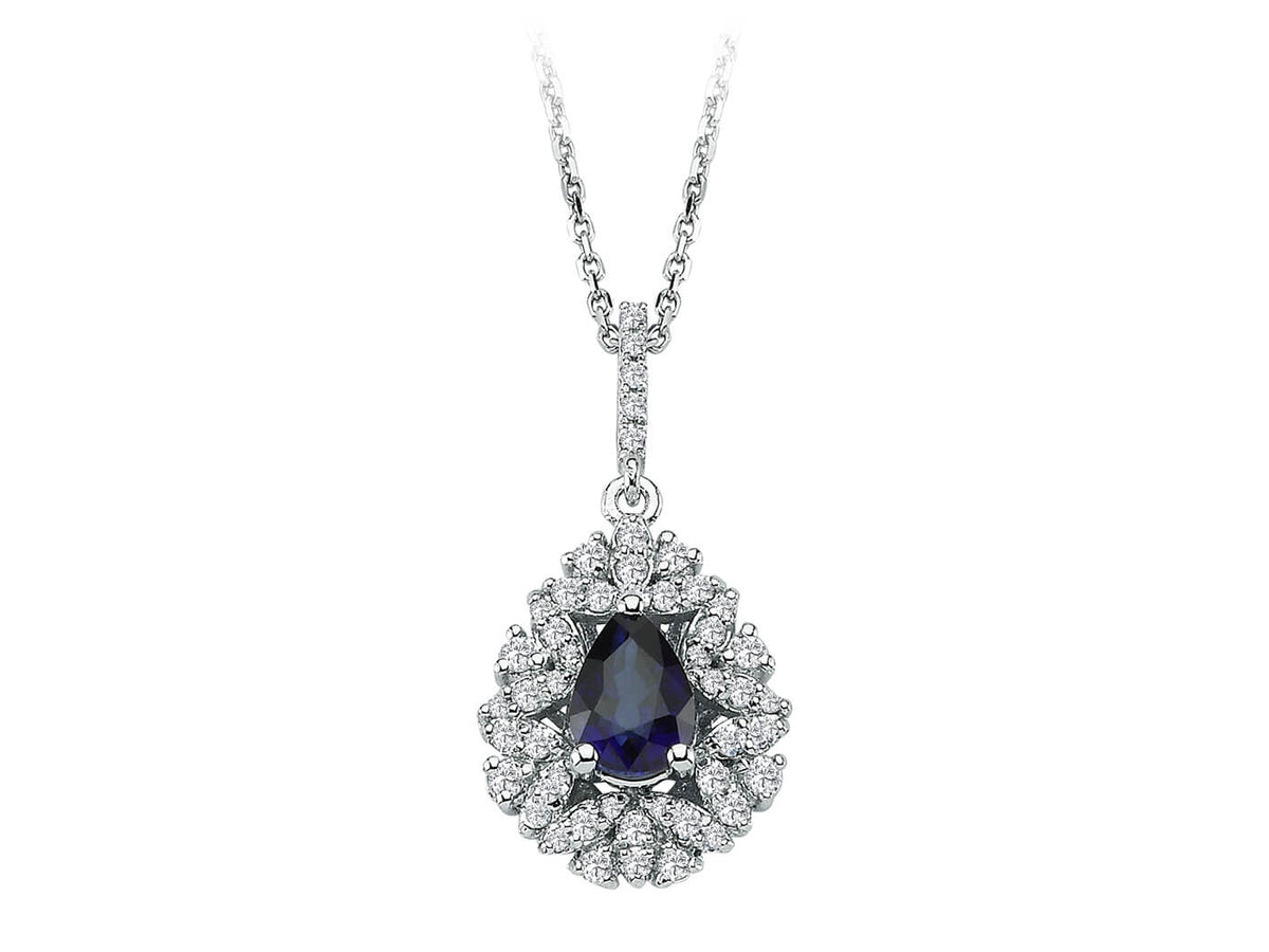 Diamond and drop sapphire necklace