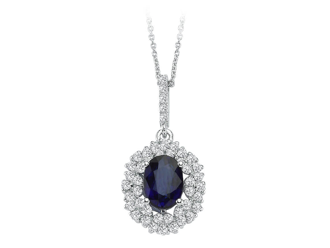 Double Row Diamond and Oval Sapphire Necklace