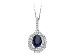 Collier double rangée de diamants et saphir ovale