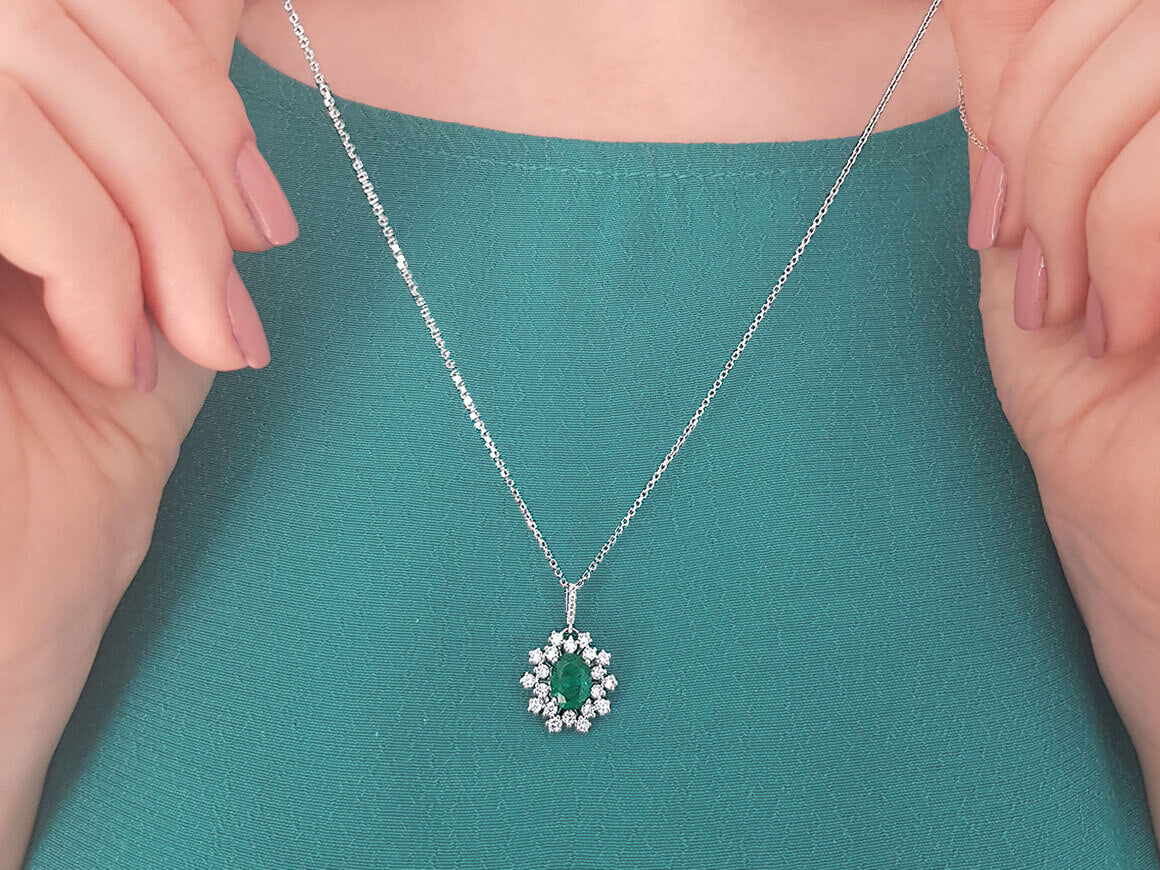 Diamond and Oval Emerald Necklace