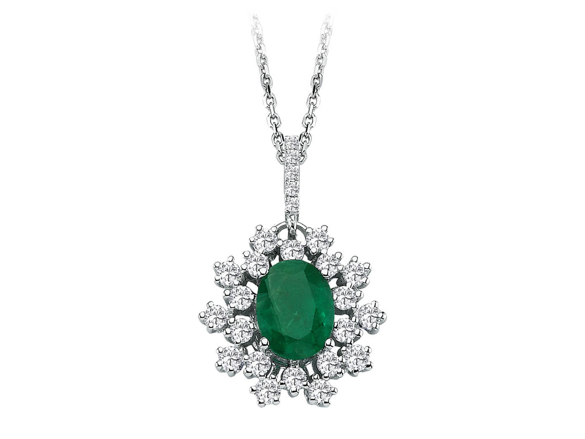 Diamond and Oval Emerald Necklace
