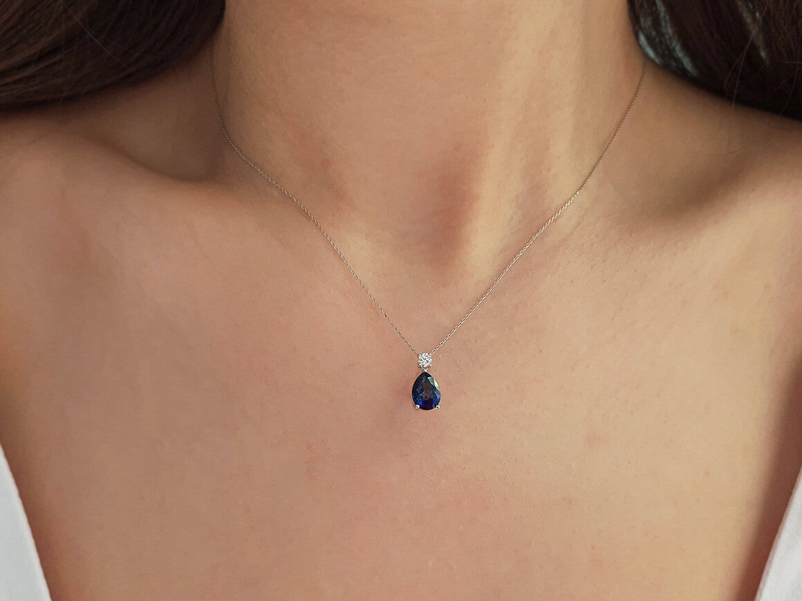 Diamond and drop sapphire necklace