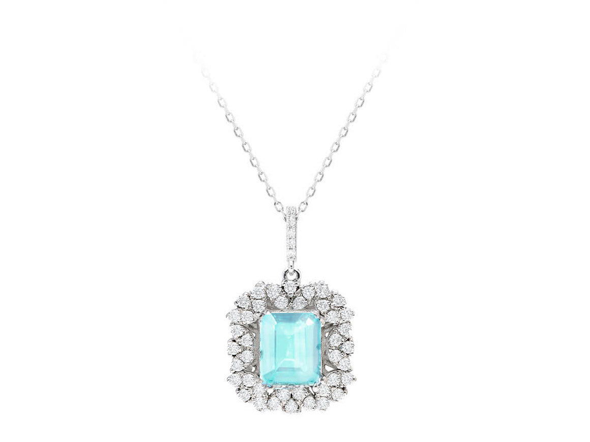 Diamond and Octagon Aquamarine Necklace