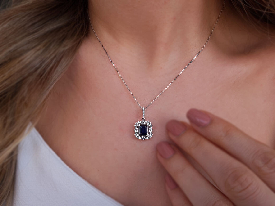 Diamond and Octagon Sapphire Necklace