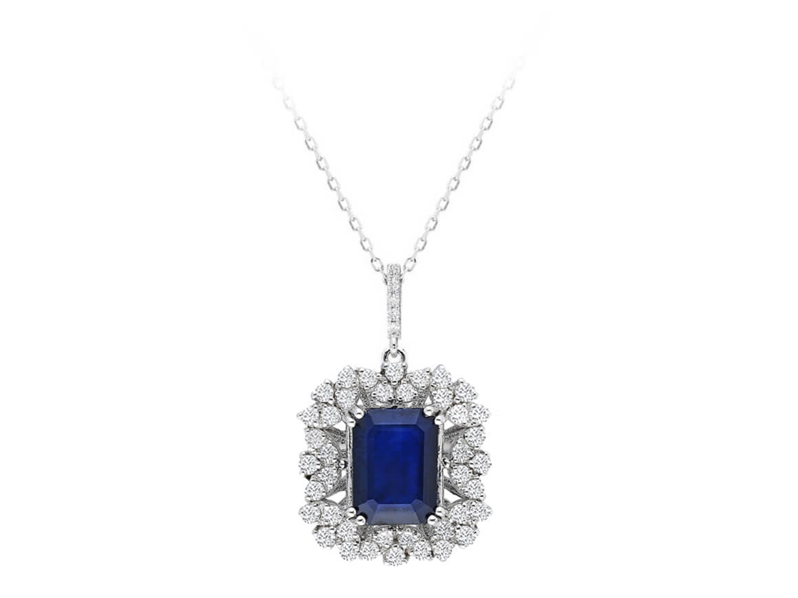 Diamond and Octagon Sapphire Necklace