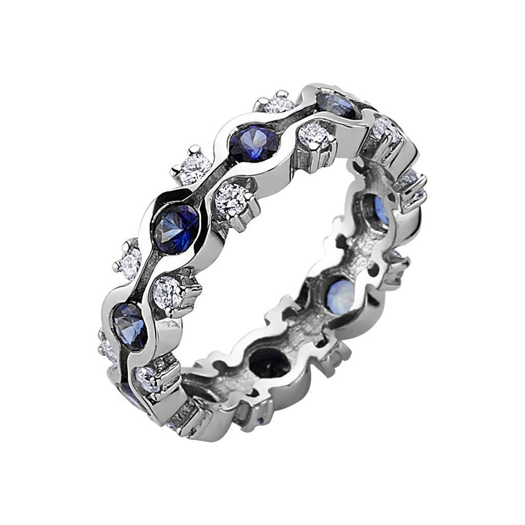 Bague éternité en saphir et diamants sertie demi-canal