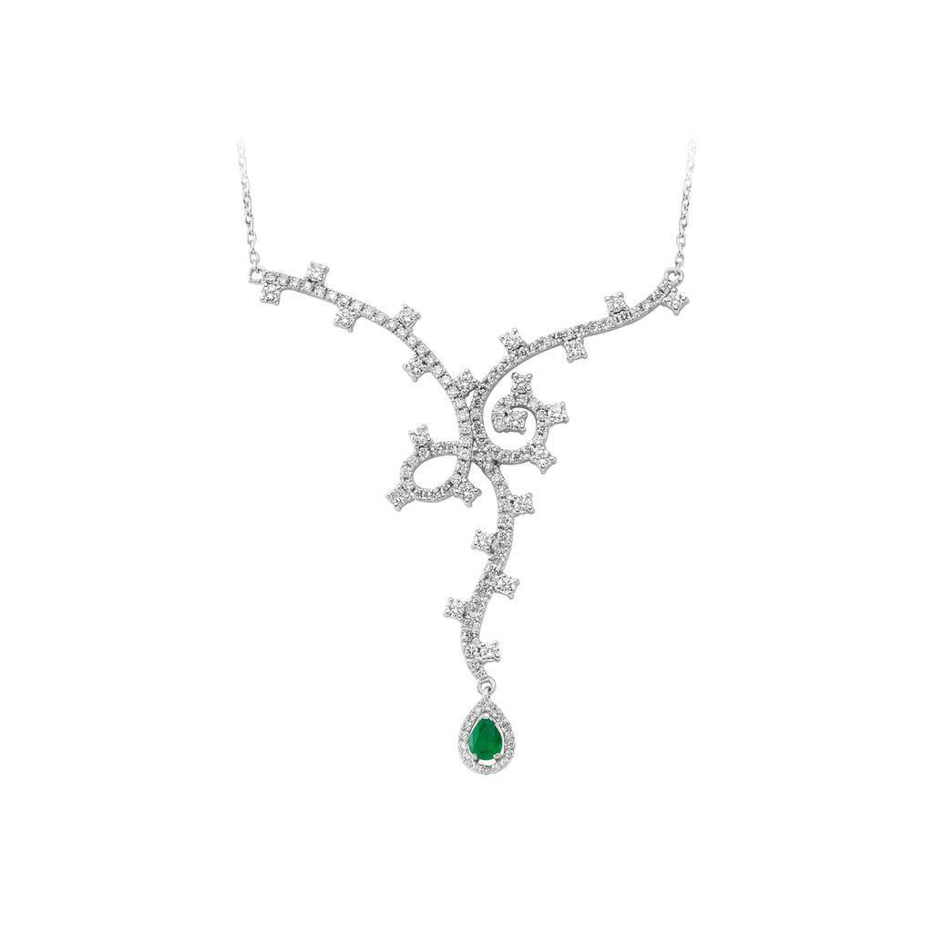 Diamond and drop emerald necklace