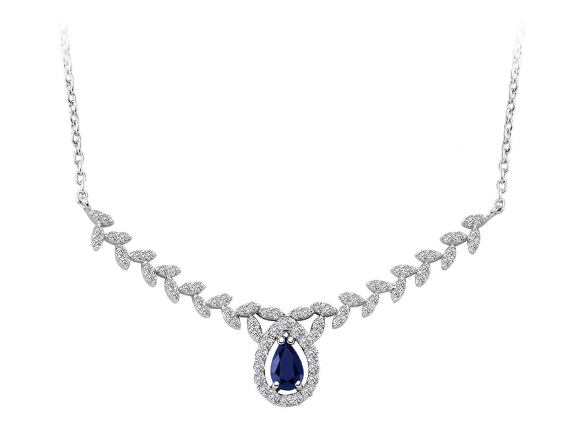 Diamond and Drop Sapphire Olive Branch Necklace