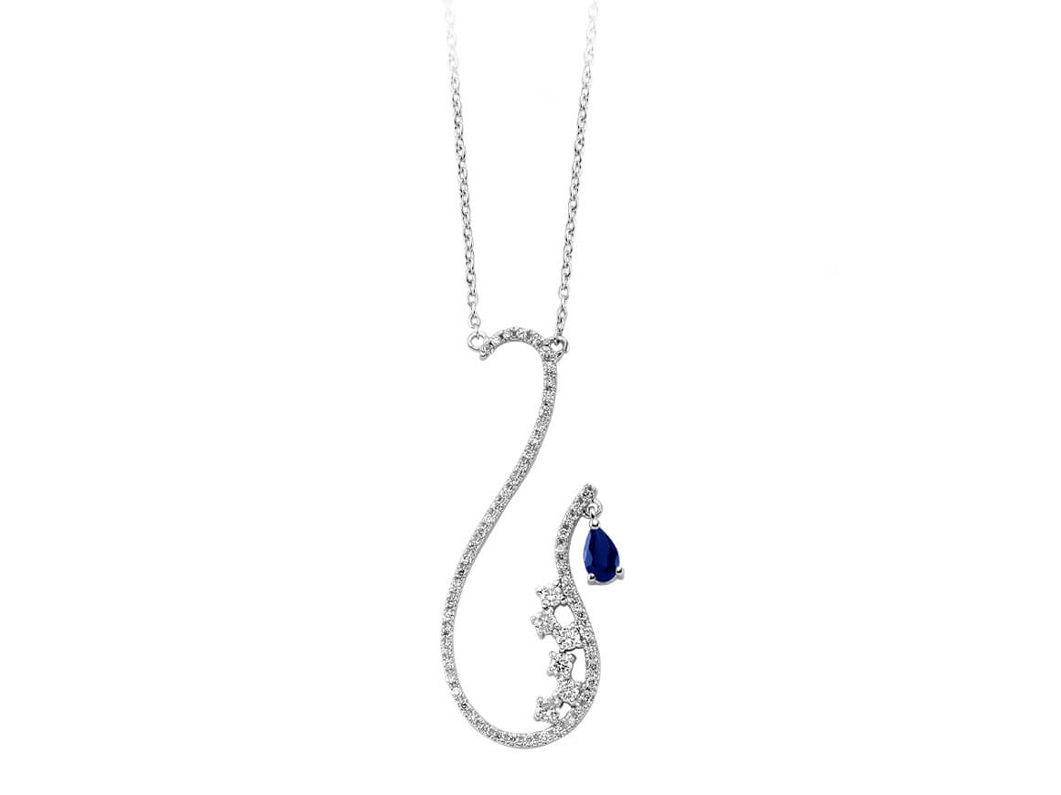 Diamond and drop sapphire necklace