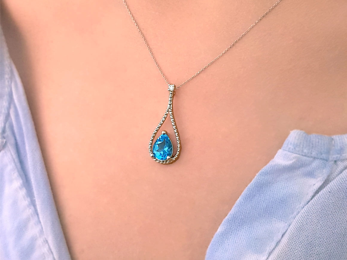Diamond and Drop Blue Topaz Necklace