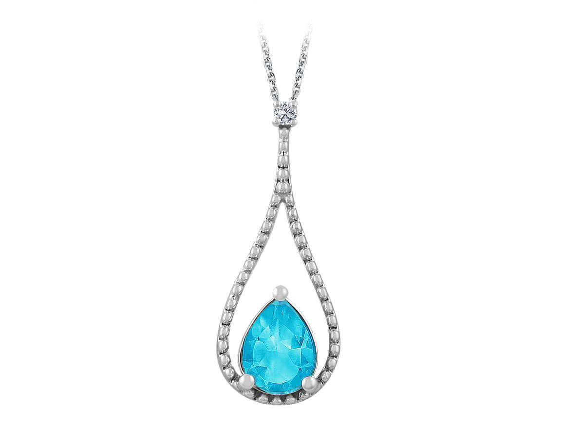 Diamond and Drop Blue Topaz Necklace
