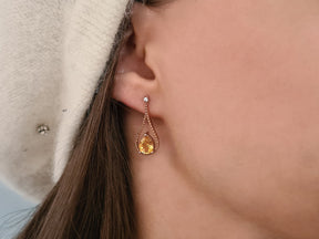 Diamond and teardrop citrine earrings