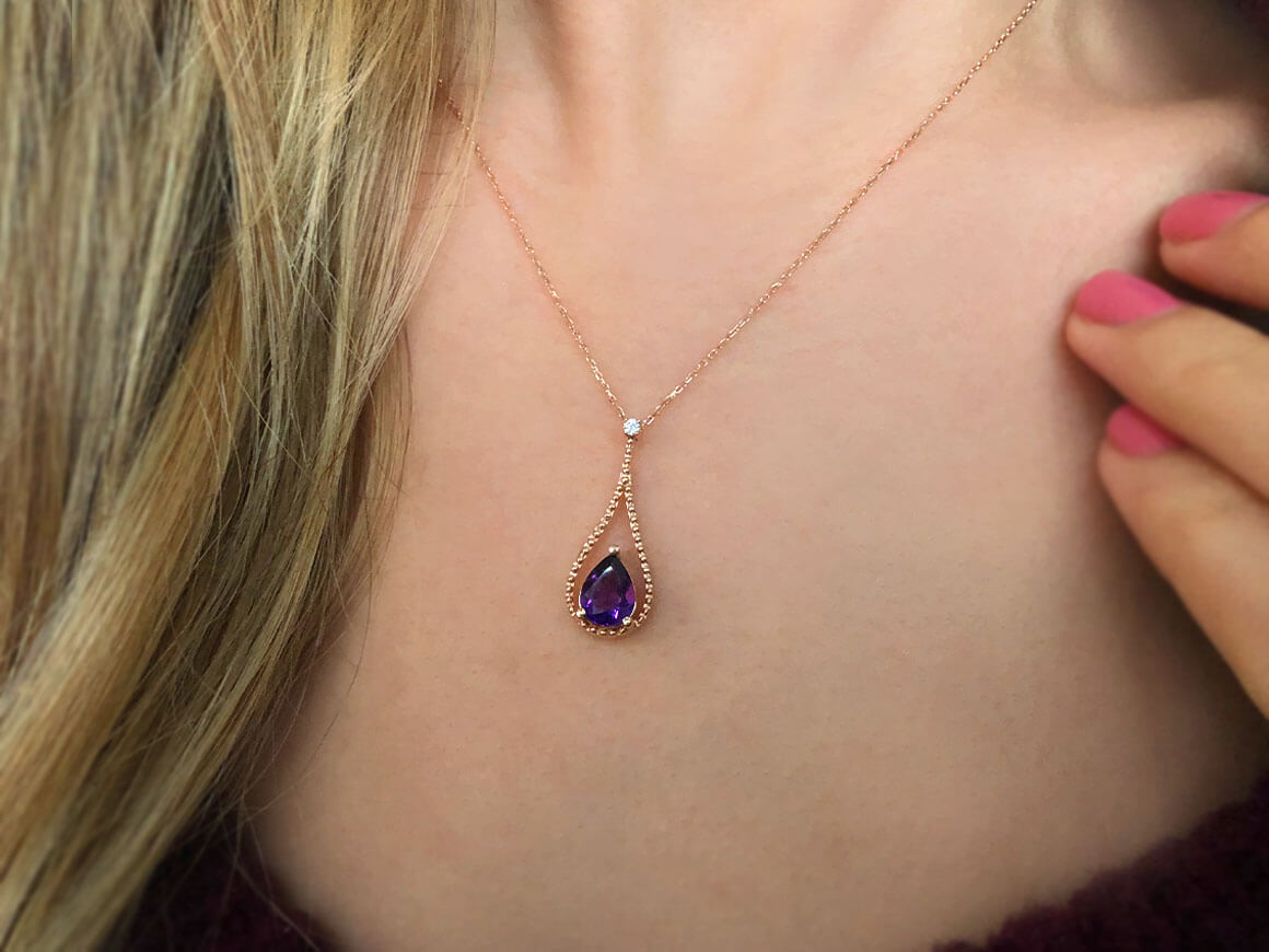Diamond and drop amethyst necklace