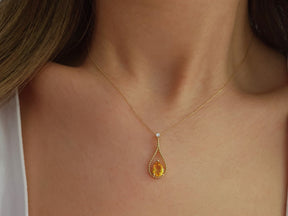 Diamond and teardrop citrine necklace
