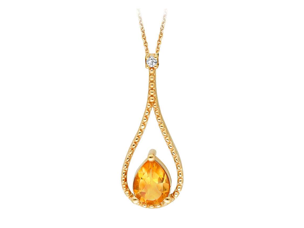 Diamond and teardrop citrine necklace