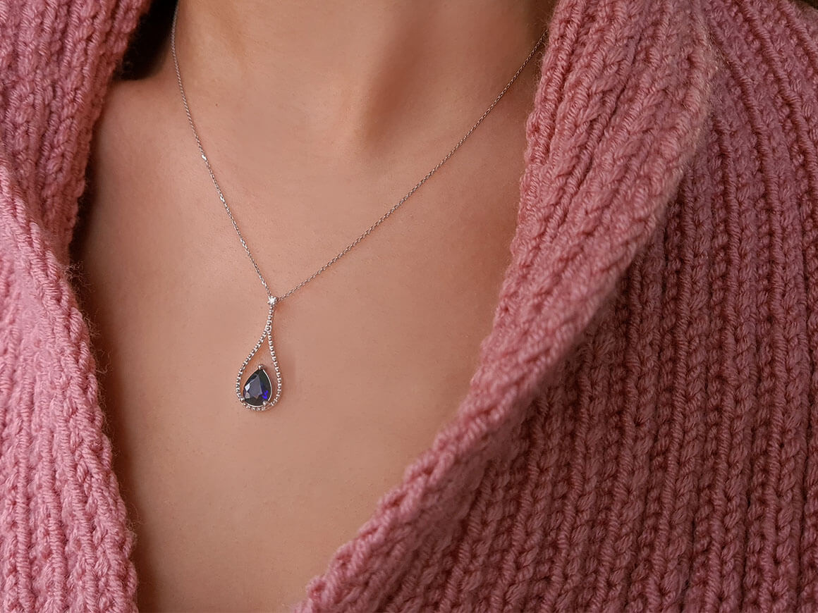 Diamond and drop sapphire necklace