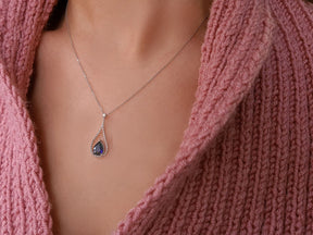 Diamond and drop sapphire necklace