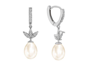 Diamond and drop pearl earrings