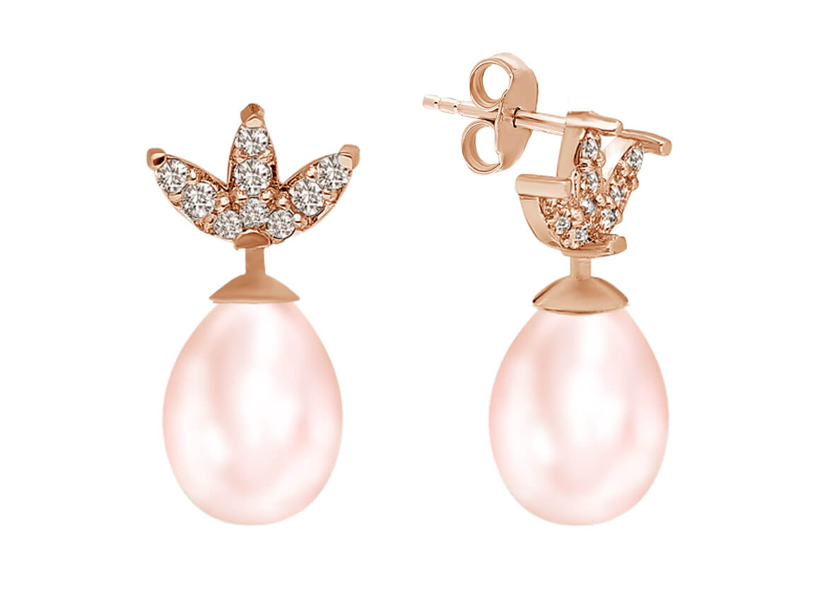 Boucles d'oreilles pendantes en diamant et perles roses en forme de larme