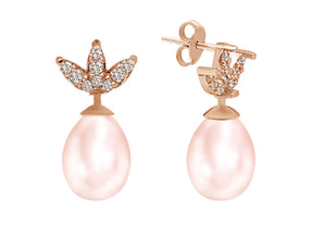 Diamond and Drop Pink Pearl Earrings