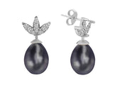 Diamond and Drop Black Pearl Earrings