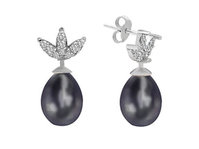 Diamond and Drop Black Pearl Earrings