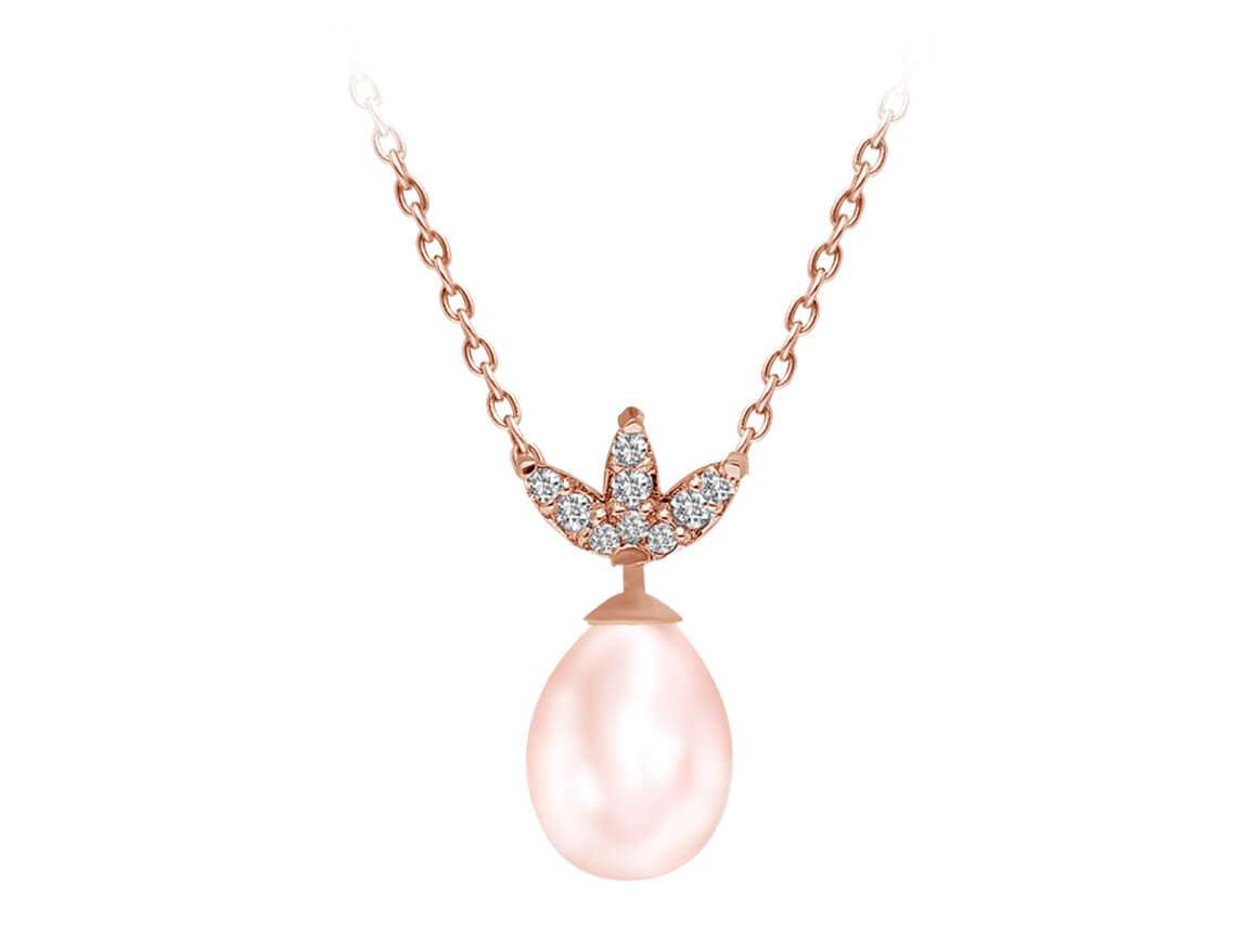 Collier de perles roses en diamant et en forme de larme