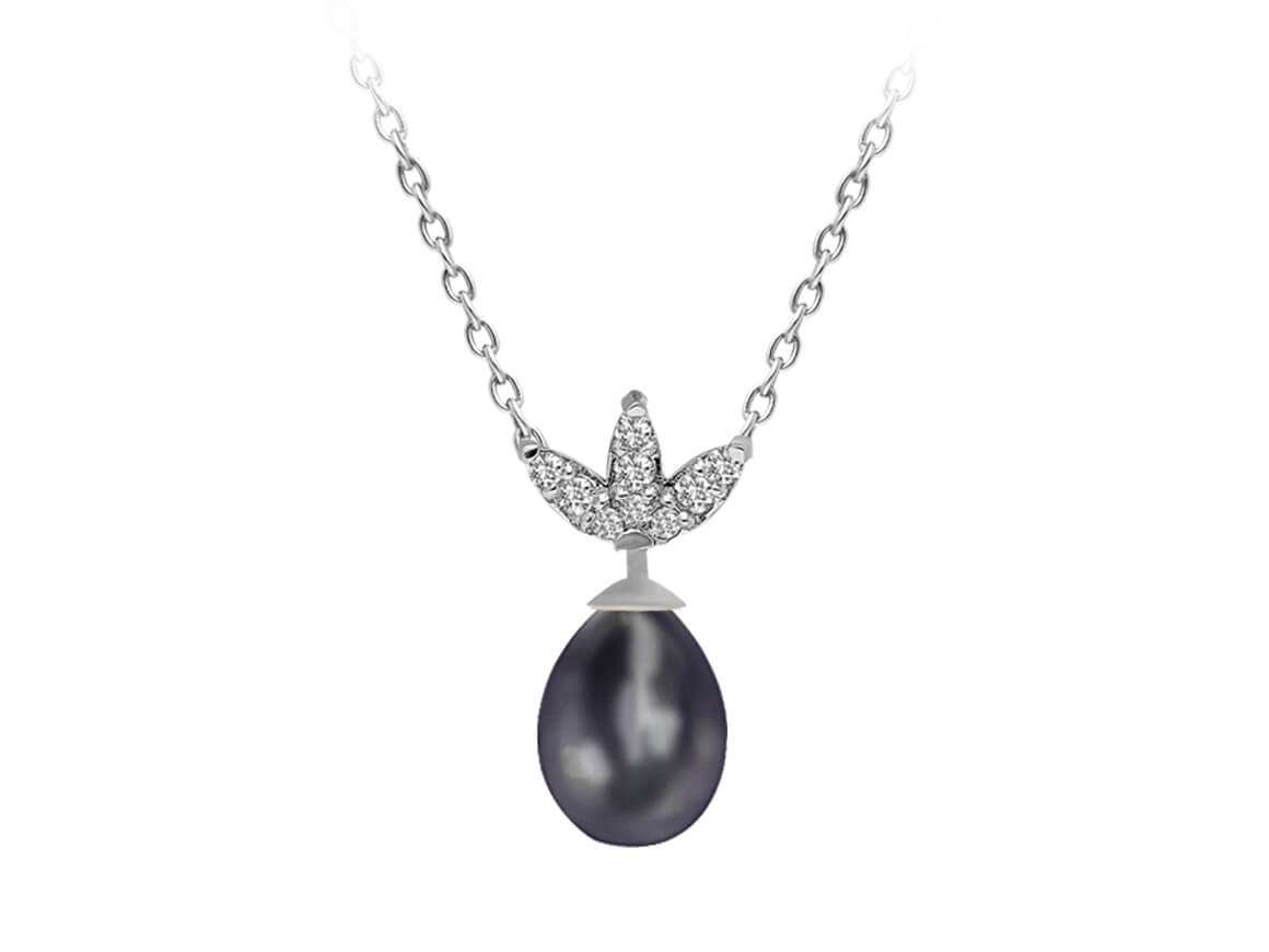 Collier de perles noires en diamant et en forme de larme