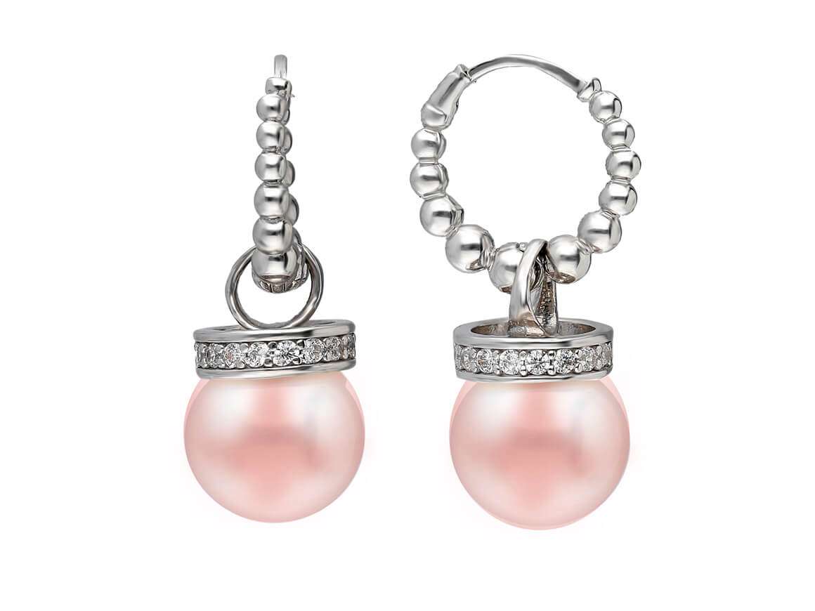 Boucles d'oreilles pendantes en diamant et perles roses en forme de larme