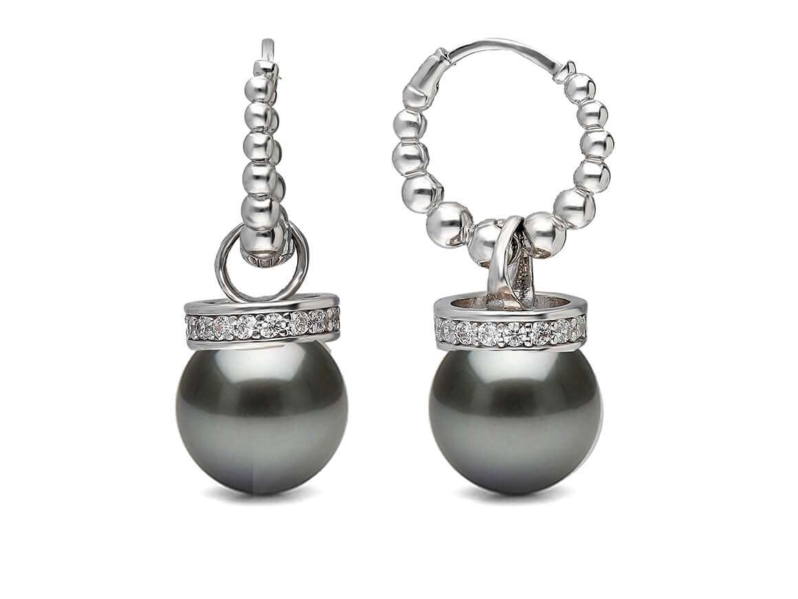 Boucles d'oreilles pendantes en diamant et en forme de larme avec perles noires