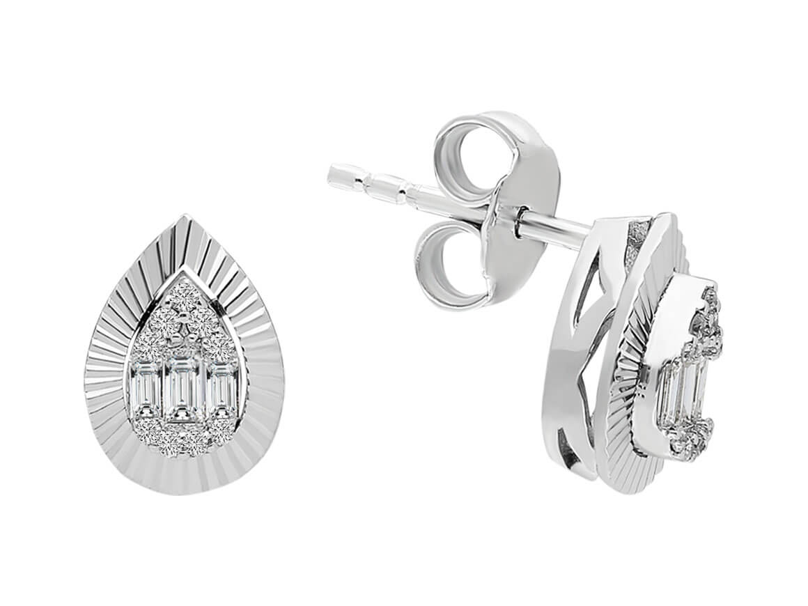 Diamond Baguette Waterdrop Stud Earrings