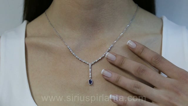 Diamond and Oval Sapphire Tennis Necklace