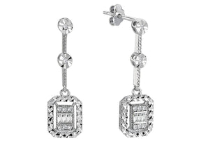 Glitter Effect Diamond Baguette Tennis Stud Earrings