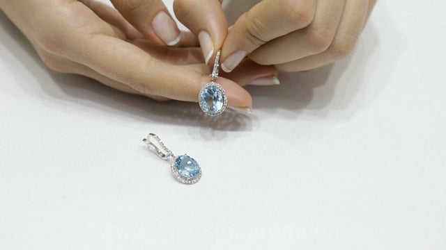 Diamond and Oval Blue Topaz Earrings