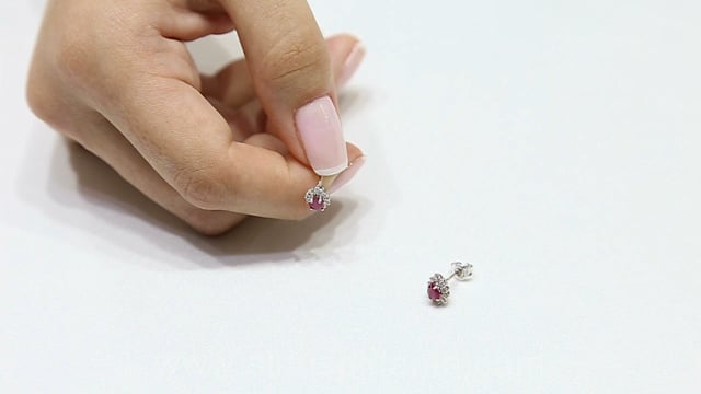 Diamond and teardrop ruby ​​stud earrings