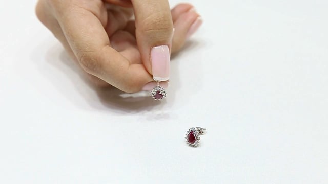 Diamond and teardrop ruby ​​stud earrings
