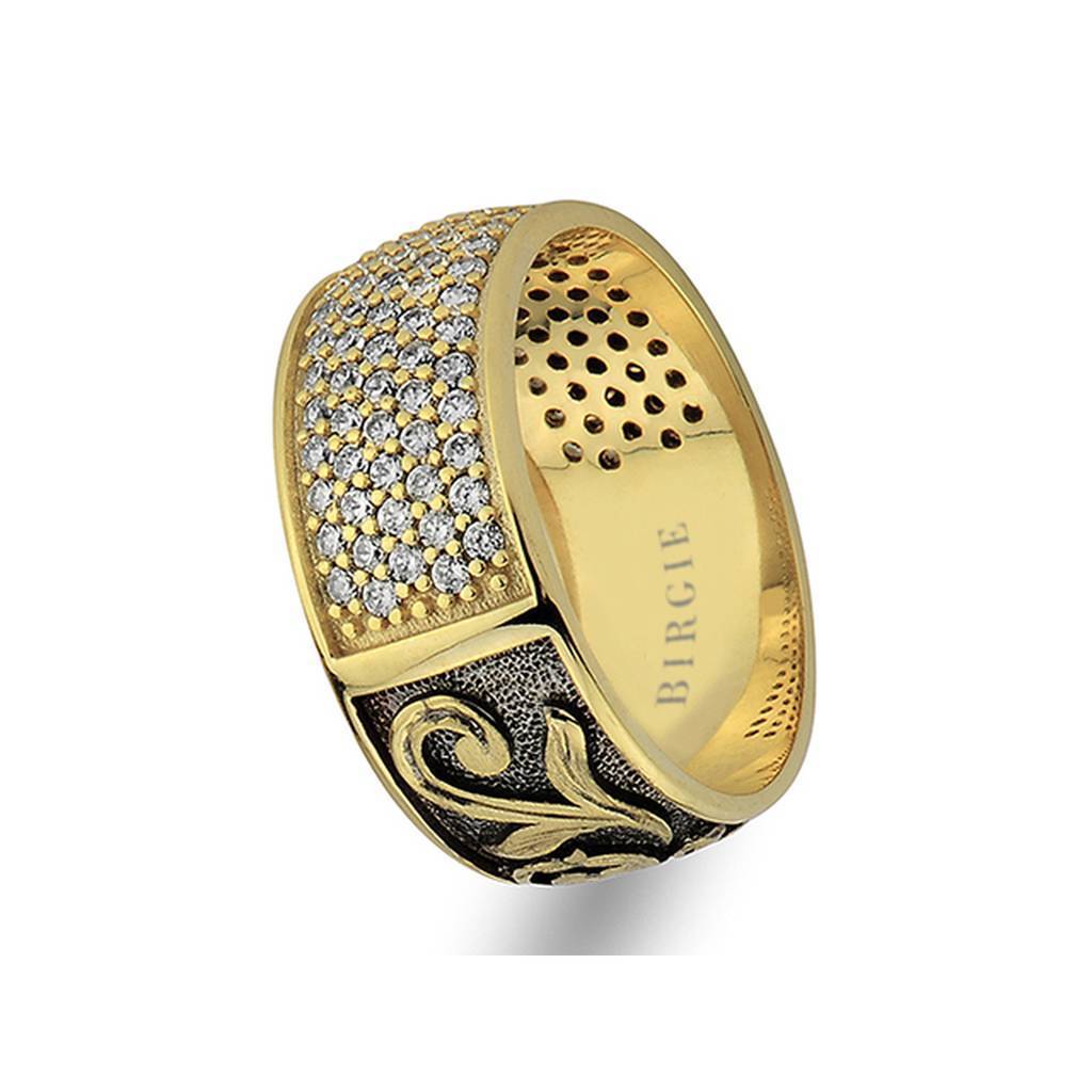 Alliance en or jaune à motif floral avec diamants