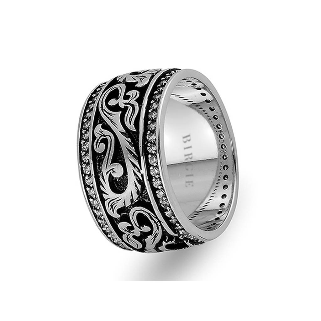 Alliance en or blanc à motif floral avec diamants