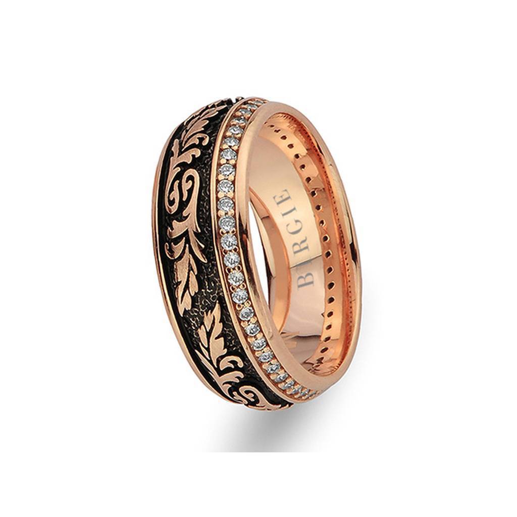 Alliance en or rose motif jacinthe avec diamants