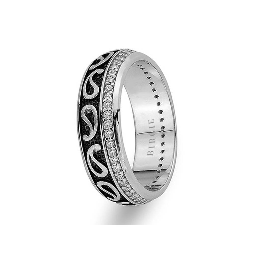 Alliance Drop Design en or blanc avec diamants
