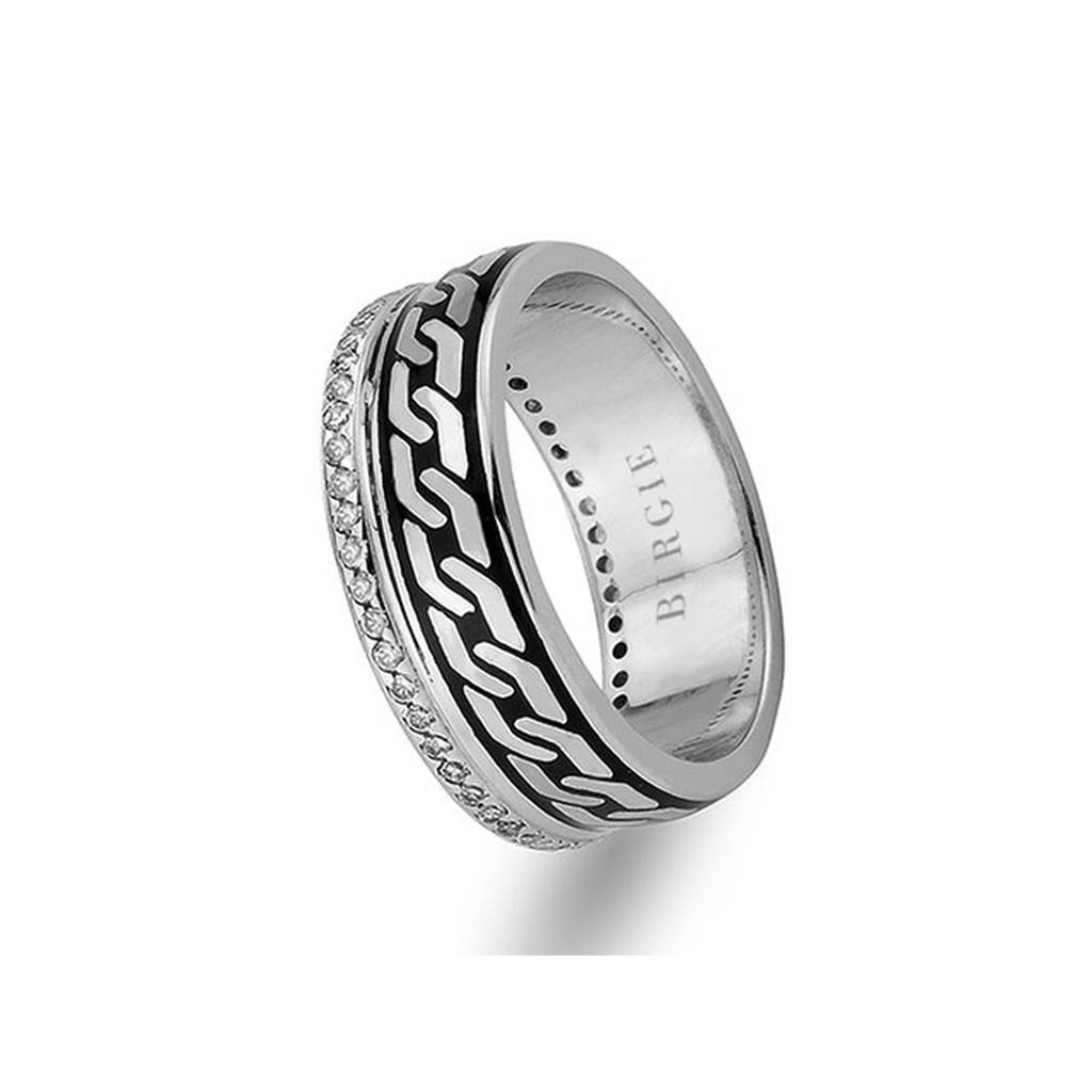 Alliance en or blanc avec diamants et motif chaîne
