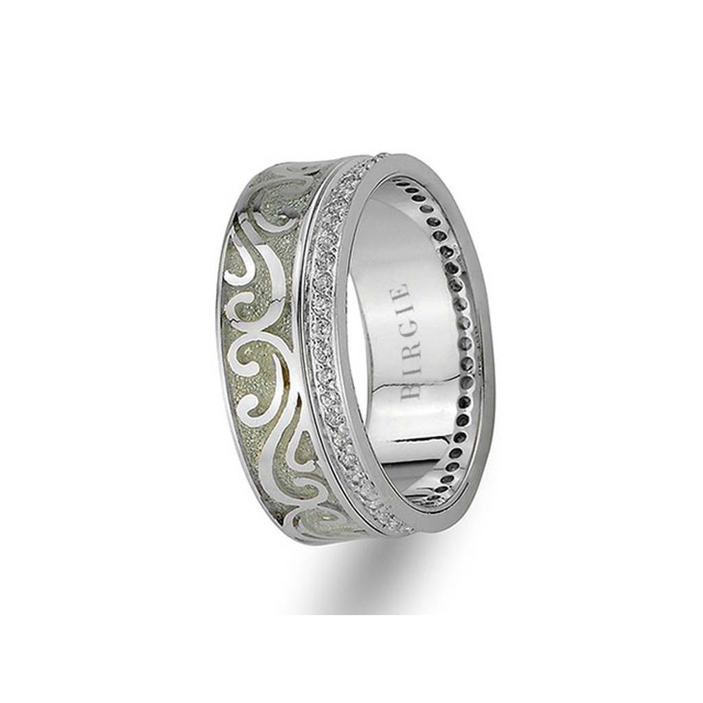 Alliance en or blanc à motif floral avec diamants