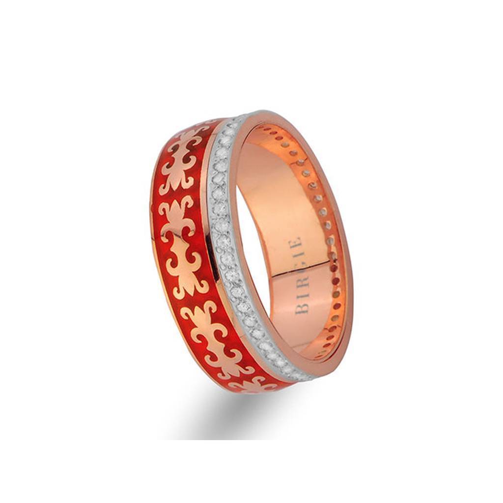 Alliance en or rose au design byzantin avec diamants
